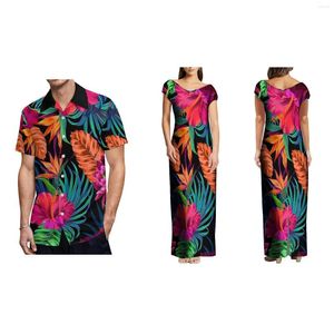 Abiti da lavoro Stampa su richiesta abito hawaiano di fiore tropicale personalizzato Off spalla grande a V il collo lungo maxi plus size abiti da donna