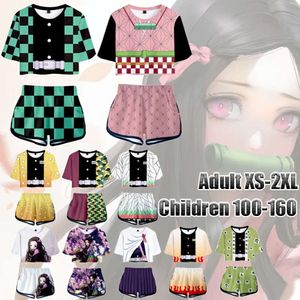 Dzieci/Kobiety Suit 3D Druk Demon Slayer Cosplay Summer Kobiet Sexy Crop Top T-Shirt STROOKS 2 SETS L2405 L2405