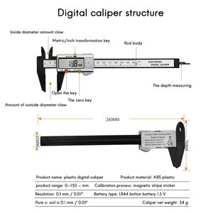 Digital Caliper Measure Vernier Calipers Plastic Electronic Gauge Instrument Micrometer Depth Ruler Measuring Tools