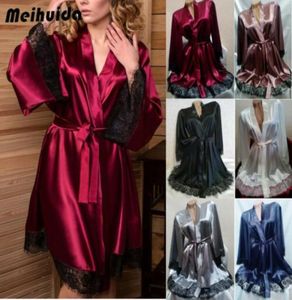 2019 New Women Ladies 6 Colors Satin Silk Nightdress Lace Lingerie Sleepwear Long Dress Robe Nightie GOWN SXL7201965