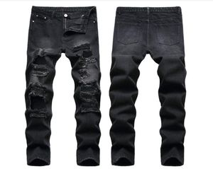 Black skinny jeans men solid ripped jeans for men new casual stretch man pantalon jean9553094