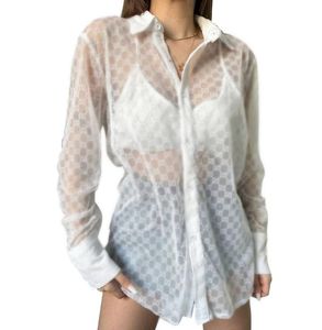 Summer Nuovi camicie da donna Mesh Hollow Shirts Sexy Sexy Brand Brand Brand Shirts Tops 13gu