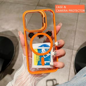 Акриловая магсафа -чехлы для iPhone 15 Pro Max 15 14 13 12 11 серии Apple Magnetic Cring Back Cover с пленкой с камерой, совместимой с Magsafe Charger