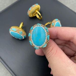 Кластерные кольца 1PEECE Blue Howlite Turquoise Vintage Oval Zirocn Ring Один размер бесплатно