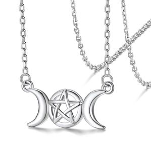 Pendant Necklaces Retro Triple New Moon Pendant Necklace 925 Pure Silver Star Necklace d240522