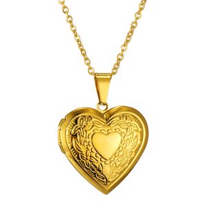 Romantiskt hjärtans locket Pendant Öppnande Kvinna 14K Guld Foto Frame Charm Halsband för kvinnliga män smycken gåva