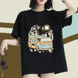 スタイリストTシャツ女性フローラルプリントラウンドネック半袖トップシャツハイストリートヒップホップレディースTシャツ
