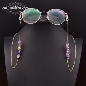 GLSEEVO Gold Color Natural Purple crystal Sunglasses Chain Cord Holder Neck Strap Rope Necklace On The Neck Not Glasses GH0038 240522