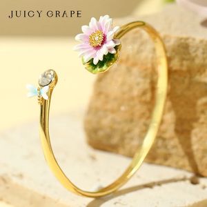 Juicy Grape Trendy Emaille Lotus Blume Armreif für Frauen 18K Gold plattiert handgefertigtes Mädchenkettenketten -Bracelet Schmuck 240507