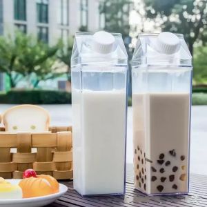 500ml Plastic Clear Milk Carton Water Bottle New Reusable Juice Transparent Sport Leakproof Cup Box Milk Drinking FY5230