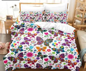 Bedding Sets Blue Butterfly Duvet Capa Conjunto King Rainha Twin Size de casal de casal solteiro Single 3D Quilt Pink com 2 casos H240521 M4W9