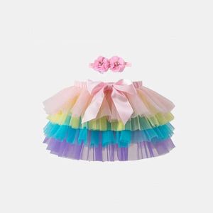 Kjolar baby flickor tyll tutu bloomers spädbarn nyfödda blöjor täcker 2 st korta kjolar+pannband set flickor kjolar regnbåge baby kjol y240522