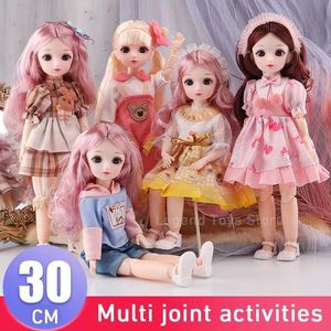 Dolls BJD Girl Doll 30 cm Anime Scharniert Doll mit Kleidung blond Haare braune Augen dekorative Spielzeuge Kinderkugelgelenk Spiel Set S2452202 S2452203