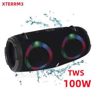 Tragbarer wasserdichte Bluetooth -Lautsprecher 100W Hochleistungsrgb Bunte leichte drahtlose Subwoofer 360 Stereo Surround TWS FM Boom Box 240522