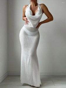 Sexy sólido lã branca encobrimento de praia sarongue biquíni de verão pareo vestido malha sem mangas backless long long