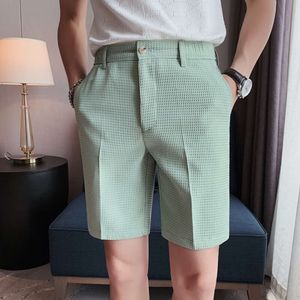 Waffle men's summer new five piece pants solid color thin casual British style suit shorts for men M522 37