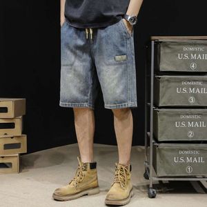 Trendy brand denim shorts cropped pants for men's loose oversized pants, 2024 new American summer