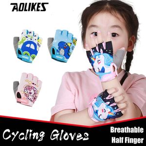 1 par infantil ciclismo crianças meio dedo bicicleta esportes ao ar livre crianças meninos meninas luvas respiráveis Equipamento de pilotagem L2405