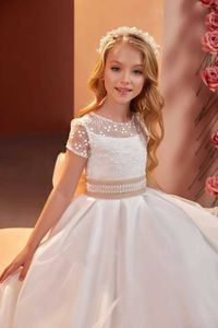 Christening dresses Elegant satin girl wedding dress used for weddings decals lace beads bows first princess hymns birthday party dresses Q240521