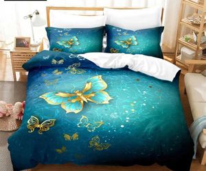 Bedding Sets Blue Butterfly Duvet Capa Conjunto King Rainha Twin Tamanho de casal de casal de casal de casal solteiro Single Single Sets Pink com 2 casos H240521 P6zz