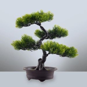 Decorative Flowers Plastic Artificial Fake Green Plant Bonsai Potted Simulation Pine Tree For Home Office Decoration