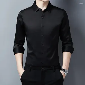 Herrklänningskjortor 2024 Autumn Fashion Solid skjorta för män Långärmad affär Koreansk stil Kläder Luxury Manlig social formell