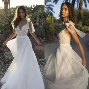 Boho Beach Berta Dresses Spaghetti Sweetheart Lace Appliqued Beaded Pearls Bridal Gowns Bohemian Cheap Wedding Dress