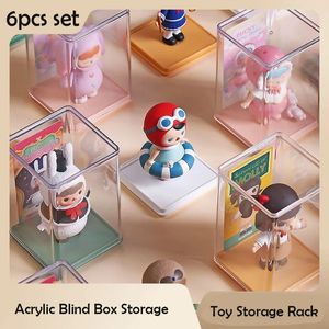 6pcs Toy Display Box Organizador acrílico Fashion Play Blind Storage Frame empilhável Handmade Transparent Gabinet 240522