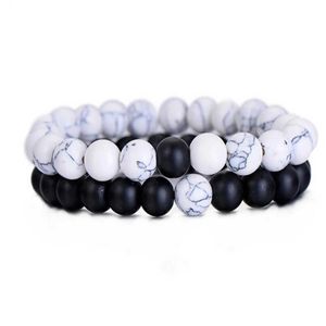 Bankle Natural Stone Perle Set für den Abstand zwischen Männern und Frauen schwarz mattem weißen türkis Lava -Stein Yoga Perlen Q240522