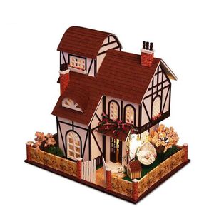 Doll House Acessórios Diy European Large Villa Dolla Doll House Mini Furniture com Kit Led Kit Doll House Toys Toys Childrens Gift House Q240522