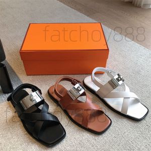 Дизайнер Oran Sandals Womens Orang Claquettes Slides подлинные кожаные пляжные туфли 6 см каблуки Sliders Sandal Ladies Fashion Luxury Slippers Hermys Nermes Размер 35-42