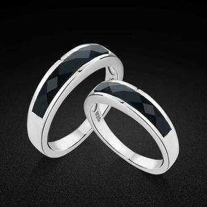 Paarringe modische 925 Sterling Silber Einfache schwarze CZ Ring für Paare Damen Engagement Love Band Ring Schmuck Valentinstag Geschenk S2452301