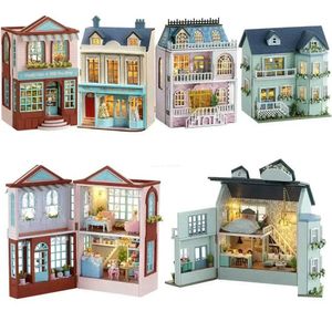 Dock House Accessories New Diy Wood Mini Building Kit Furniture Dessert Shop Casa Girls Handmade Toys Christmas Gifts Q5222