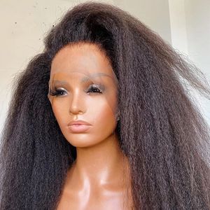 Natural brazilian hair 13x4 lace Frontal Wig Pre Plucked with Baby Hair Kinky Straight 180 Density synthetic Hair Wigs Black Women