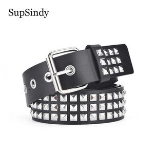 Belts SupSindy Men Belt Punk Geometric Rivet Pin Buckle PU Leather For Women Jeans Waistband Rock Motorcycle Hip Hop Male Strap 281D