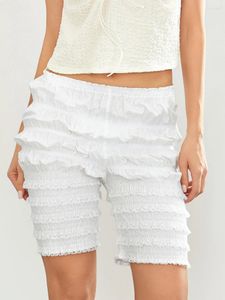 Kvinnors shorts kvinnor y2k skiktad spets rufsad elastisk midja korta byxor bow söta mini bloomers streetwear
