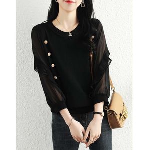 Picking up leaks in spring and autumn t-shirts a bottom knitted small shirt for women's top, paired with three quarter sleeves