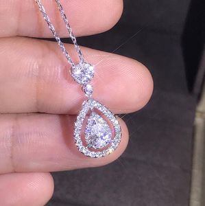 Nya Victoria Sparkling Luxury Jewelry 925 Sterling Silverrose Gold Fill Drop Water White Topaz Pear Cz Diamond Women Pendant Chain Necklace