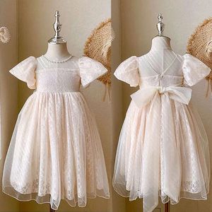 2024 Baby Girls Sweet Lace Flower Elegant Princess Dress Christmas Birthday Party Vestidos 2 4 6 8 10 12 Year Kids Clothes L2405