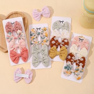 Hair Accessories 4Pcs/Set Lovely Cotton Bowknot Clips Safe Hairpins Girl Fresh Pastoral Hairclips Baby Kids Print Hairgripe Gift Siwen