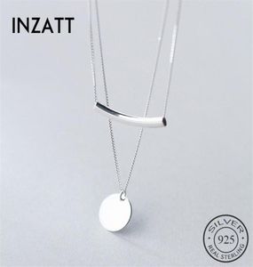 INZATT Real 925 Sterling Silver Layer Chain Geometric Round Disc Bent Pipe Choker Pendant Necklace For Women Party FINE Jewelry2889086229