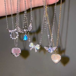 Pendant Necklaces Y2K crystal bow angel wing heartshaped pendant necklace suitable for women sweet and cool girls Kravik chain fashionable a