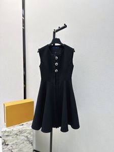 European Station 2024 French Flare Dress Hepburn Style Dress Kvinnor midja inslagen ärmlös svart kjol Luxury Tank Top kjol