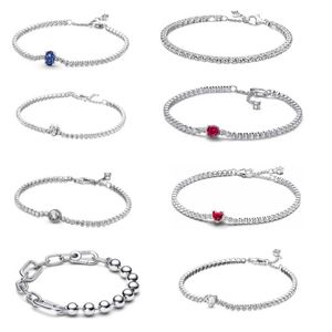 2024 Feminina Sterling Silver Charm Tennis Racket Series Bracelet, pulseira de coração vermelho para homens e mulheres