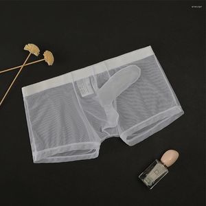Majy seksowne szorty U Zbiórka woreczków bokser mężczyzn pływające pnie bielizny przezroczyste ultra-cienkie przejrzanie przez majtki mesh