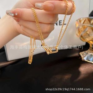 Designer's High version V Jinti Home Diamond Double Ring Necklace Womens Thick Plating 18K Gold Light Luxury end Live Broadcast
