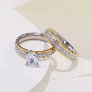 Couple Rings 4mm Couple Engagement Ring for Mens Stainless Steel Ring with Zircon Korean Wedding Jewelry WC033 S2452301