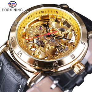 ForSining Royal Carving Roman Number Retro Steampunk Dial Transparent Men Watches Top Brand Luxury Automatic Skeleton Wristwatch 2857