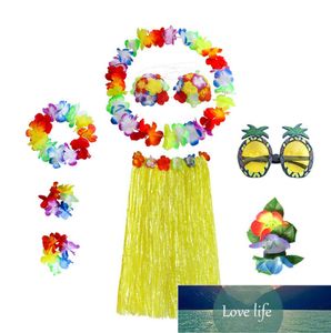 8Pcsset Grass Skirts Hawaiian Party Decor Set Pineapple Sunglasses Artificial Flower Garland Girl Dress Up Festive Supplies Facto8544845