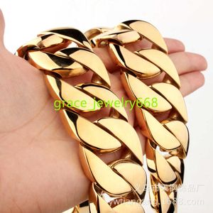 925 Schmuck 18K Gold plattiert hochpolierter Miami Cuban Link Halskette Punk 23mm-32mm Bordsteinkette Doppel Sicherheitsverschluss 18inch-31,5 Zoll